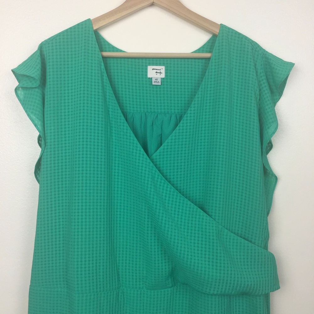 A New Day Green Checkered Faux Wrap Dress Size 4X - Picture 2 of 8
